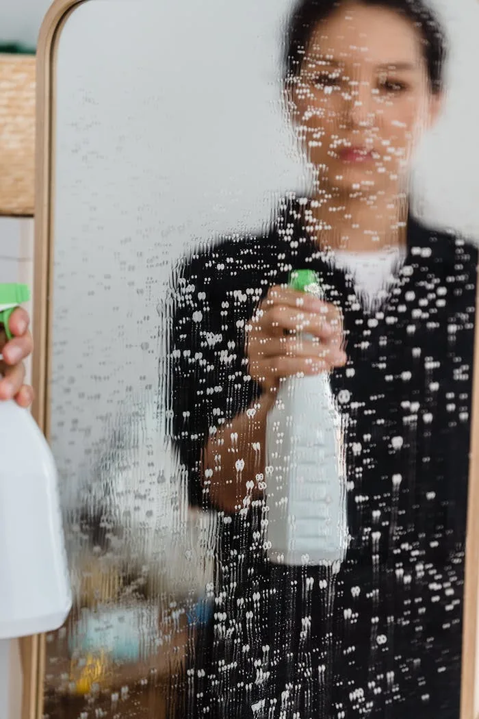 Reflection of a Woman on Wet Mirror